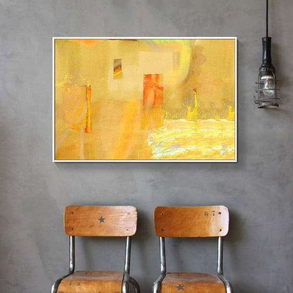 wall26 Floating Framed Canvas Wall Art for Living Room, Bedroom Golden Abstract Oil Painting Canvas Prints for Home Decoration Ready to Hang - 24x36 inches