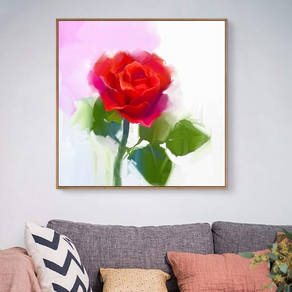 wall26 Floating Framed Canvas Wall Art for Living Room, Bedroom Vintage Flower Abstract Colorful Painting Canvas Prints for Home Decoration Ready to Hang - 16x16 inches