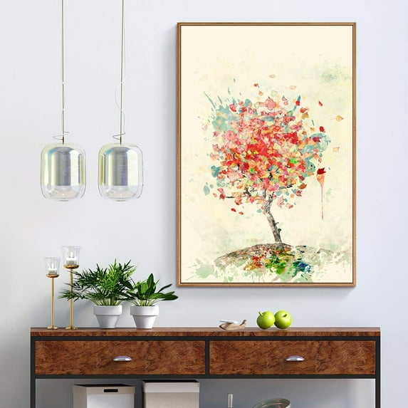 wall26 Floating Framed Canvas Wall Art for Living Room, Bedroom Vintage Flower Abstract Colorful Painting Canvas Prints for Home Decoration Ready to Hang - 24x36 inches
