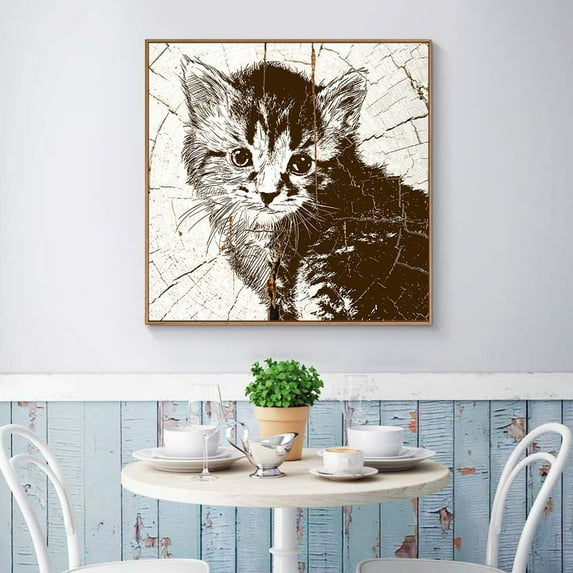 wall26 Floating Framed Canvas Wall Art for Living Room, Bedroom Wooden Background Animal Canvas Prints for Home Decoration Ready to Hang - 24x24 inches