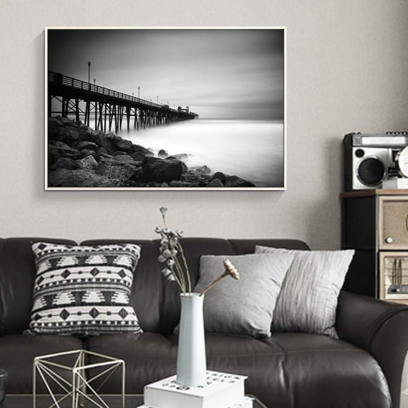 wall26 Floating Framed Canvas Wall Art for Living Room, Bedroom Black and White Bridge Canvas Prints for Home Decoration Ready to Hang - 16x24 inches