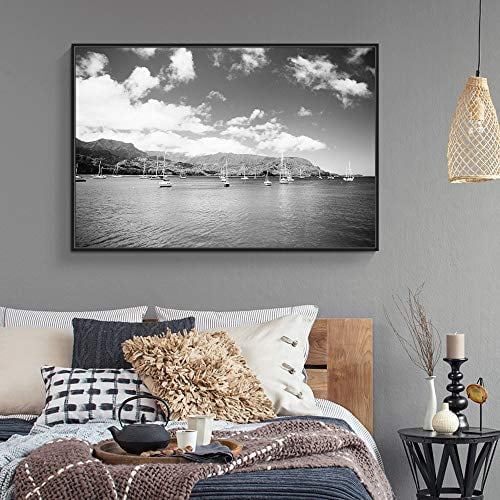 wall26 Floating Framed Canvas Wall Art for Living Room, Bedroom Black and White Water Canvas Prints for Home Decoration Ready to Hang - 16x24 inches