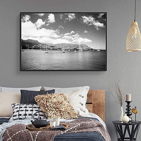 wall26 Floating Framed Canvas Wall Art for Living Room, Bedroom Black and White Water Canvas Prints for Home Decoration Ready to Hang - 16x24 inches