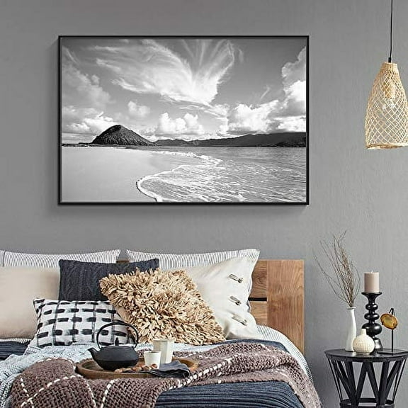 wall26 Floating Framed Canvas Wall Art for Living Room, Bedroom Black and White Water Canvas Prints for Home Decoration Ready to Hang - 16x24 inches