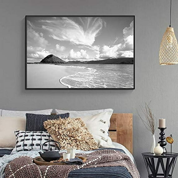 wall26 Floating Framed Canvas Wall Art for Living Room, Bedroom Black and White Water Canvas Prints for Home Decoration Ready to Hang - 16x24 inches