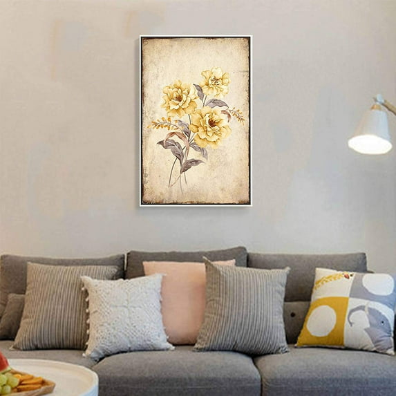 wall26 Floating Framed Canvas Wall Art for Living Room, Bedroom Vintage Flower Canvas Prints for Home Decoration Ready to Hang - 16x24 inches
