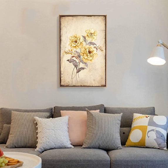 wall26 Floating Framed Canvas Wall Art for Living Room, Bedroom Vintage Flower Canvas Prints for Home Decoration Ready to Hang - 24x36 inches