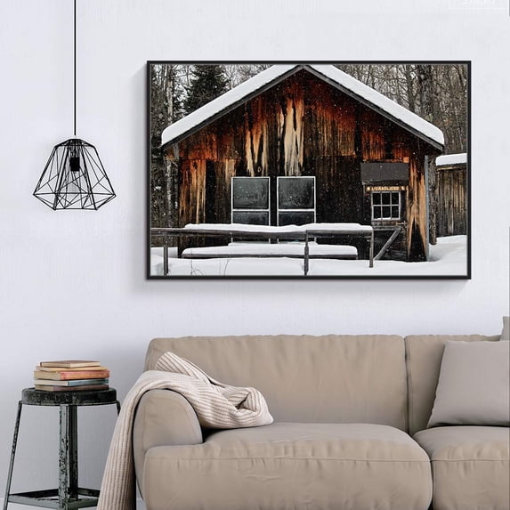 wall26 Floating Framed Canvas Wall Art for Living Room, Bedroom Winter Snow Vintage Canvas Prints for Home Decoration Ready to Hang - 24x36 inches