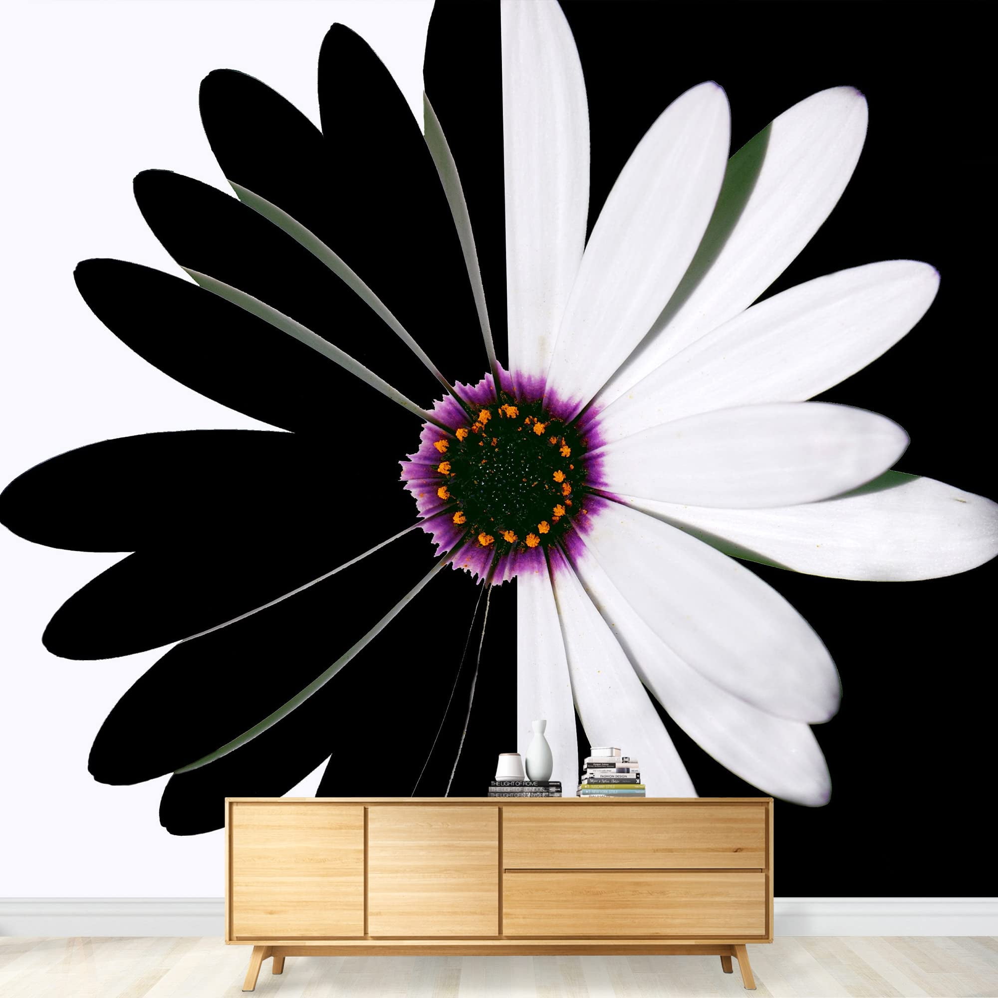 wall26 - Flower Black and White - Removable Wall Mural | Self-Adhesive ...