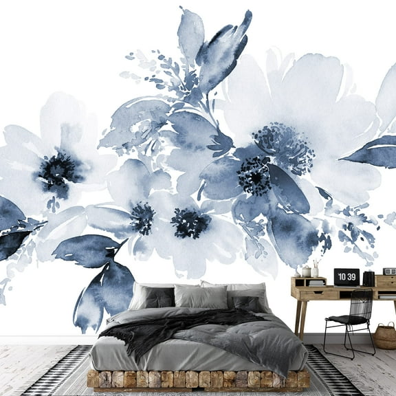wall26 - Flowers Watercolor Illustration. Manual Composition - Removable Wall Mural | Self-Adhesive Large Wallpaper - 100x144 inches