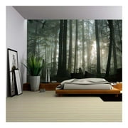wall26 - Foggy Forest - Removable Wall Mural | Self-Adhesive Large Wallpaper - 66x96 inches