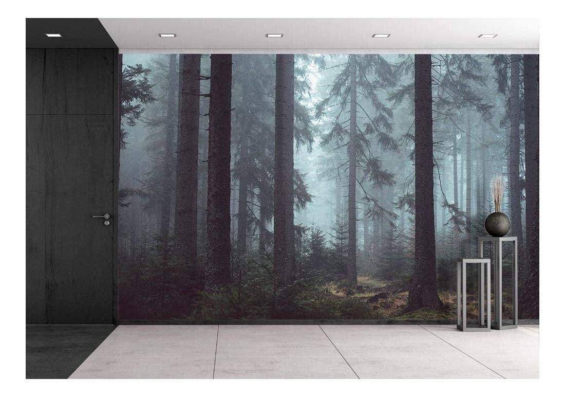 wall26 Nature Peel & Stick Wallpaper - Foggy Pine Forest Wall Mural ...