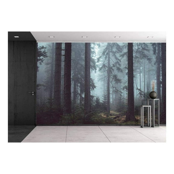 wall26 Foggy Pin Forest - Removable Wall Mural | Self-Adhesive Large Wallpaper - 66x96 inches