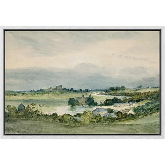 wall26 Framed Canvas Print Wall Art Aerial View Pastel Green Forest Valley Nature Wilderness Illustrations Fine Art Decorative Rustic Multicolor for Living Room, Bedroom, Office - 16"x24" W
