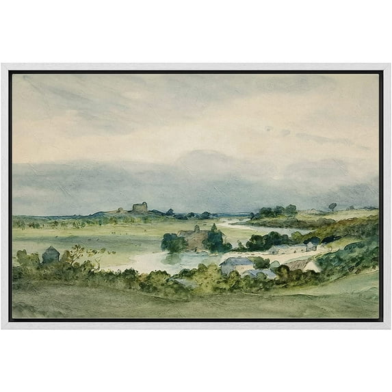 wall26 Framed Canvas Print Wall Art Aerial View Pastel Green Forest Valley Nature Wilderness Illustrations Fine Art Decorative Rustic Multicolor for Living Room, Bedroom, Office - 16"x24" W