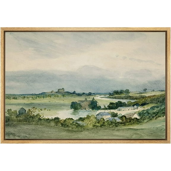 wall26 Framed Canvas Print Wall Art Aerial View Pastel Green Forest Valley Nature Wilderness Illustrations Fine Art Decorative Rustic Multicolor for Living Room, Bedroom, Office - 16"x24" N