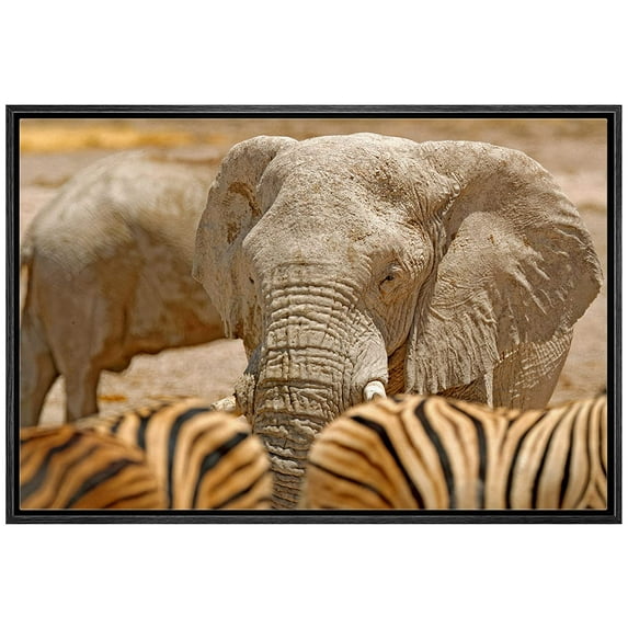 wall26 Framed Canvas Print Wall Art African Safari Elephants & Tiger Stripes Nature Animals Photography Realism Rustic Scenic Landscape Colorful for Living Room, Bedroom, Office - 16"x24&quo