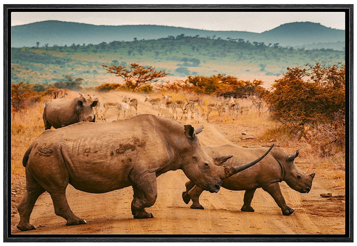 wall26 Framed Canvas Print Wall Art African Savanna Safari Jungle Rhino ...