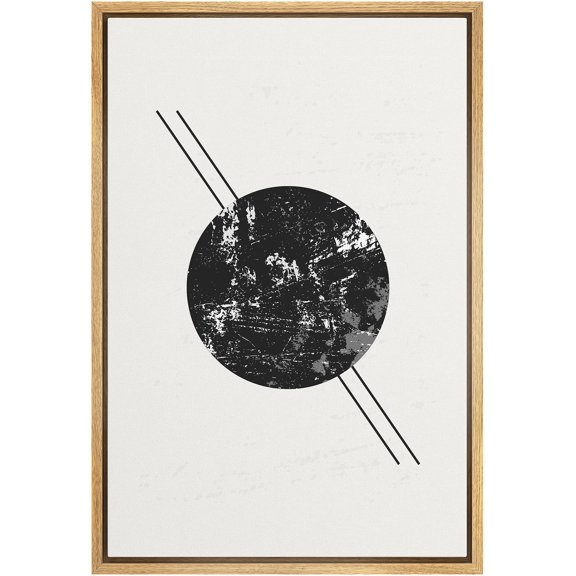 wall26 Framed Canvas Print Wall Art Asphalt Texture Dark Sphere with Line Art Abstract Shapes Illustrations Minimalism Mid-Century Modern for Living Room, Bedroom, Office - 16"x24" Natural