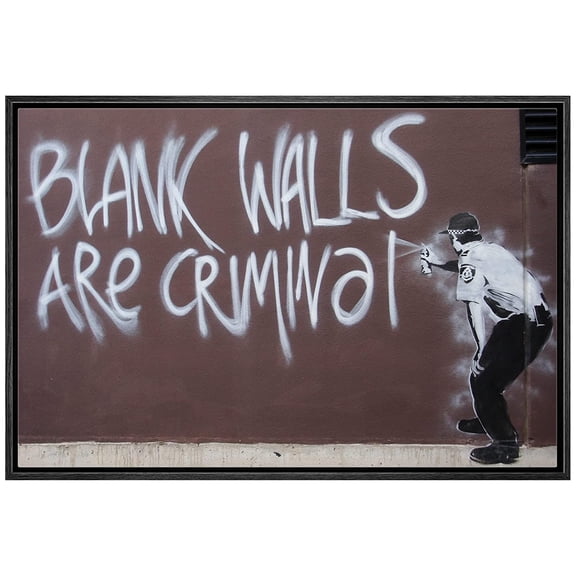 wall26 Framed Canvas Print Wall Art Banksy Blank Walls are Criminal Graffiti & Street Art Pop Culture Illustrations Pop Art Bohemian Multicolor Dark for Living Room, Bedroom, Office - 16"x24