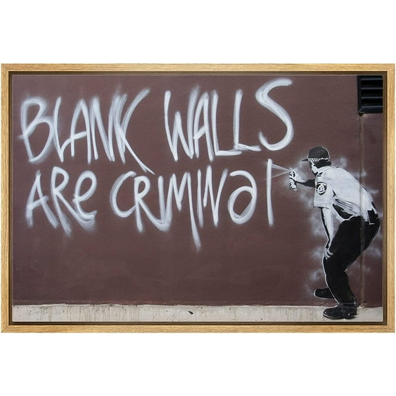 wall26 Framed Canvas Print Wall Art Banksy Blank Walls are Criminal Graffiti & Street Art Pop Culture Illustrations Pop Art Bohemian Multicolor Dark for Living Room, Bedroom, Office - 24"x36