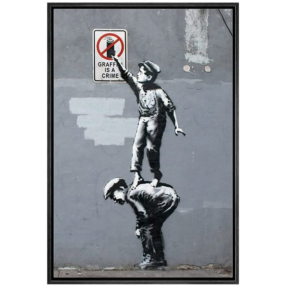 wall26 Framed Canvas Print Wall Art Banksy British Artist 1800s Kids Graffiti is a Crime Graffiti & Street Art Urban Illustrations Modern Art Scenic for Living Room, Bedroom, Office - 16"x24