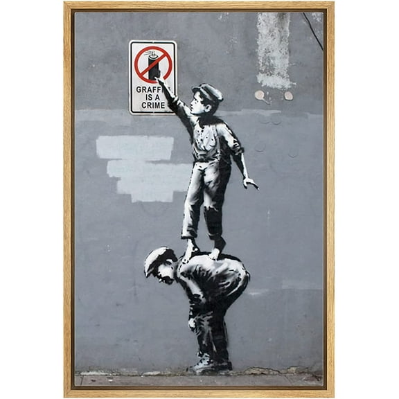 wall26 Framed Canvas Print Wall Art Banksy British Artist 1800s Kids Graffiti is a Crime Graffiti &amp; Street Art Urban Illustrations Modern Art Scenic for Living Room, Bedroom, Office - 16"x24