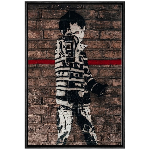 wall26 Framed Canvas Print Wall Art Banksy British Artist Child Kid with Spray Paint Can Graffiti & Street Art Urban Illustrations Modern Art Boho for Living Room, Bedroom, Office - 24"x36&q