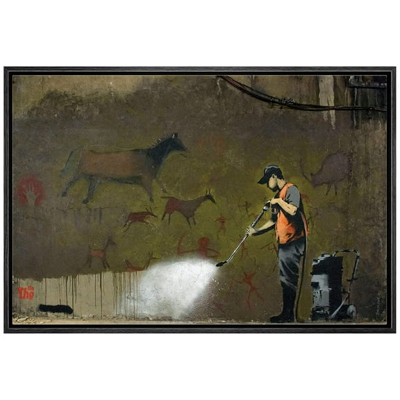 wall26 Framed Canvas Print Wall Art Banksy British Artist Wall Wash Lascaux French Horse Cave Graffiti & Street Art Urban Illustrations Modern Art for Living Room, Bedroom, Office - 24"x36&q