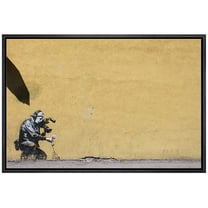 wall26 Framed Canvas Print Wall Art Banksy Camera Mean Pulls Pink Flower Graffiti & Street Art Pop Culture Illustrations Pop Art Bohemian Dark for Living Room, Bedroom, Office - 16"x24"