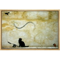wall26 Framed Canvas Print Wall Art Banksy Cat and Flying Superhero Mouse Graffiti & Street Art Pop Culture Illustrations Pop Art Bohemian Dark for Living Room, Bedroom, Office - 24"x36&quot