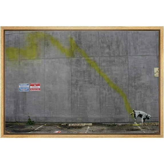 wall26 Framed Canvas Print Wall Art Banksy Dog Peeing on Wall Graffiti & Street Art Pop Culture Illustrations Pop Art Bohemian Multicolor Dark for Living Room, Bedroom, Office - 24"x36"