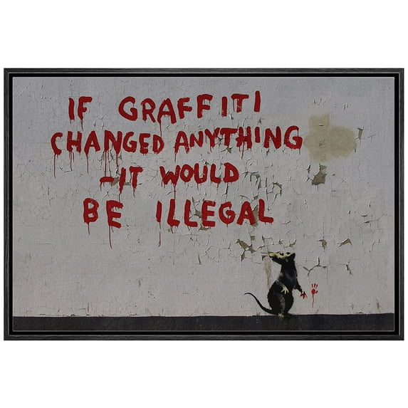 wall26 Framed Canvas Print Wall Art Banksy Graffiti Changed Anything with Rat Graffiti & Street Art Pop Culture Illustrations Pop Art Bohemian Dark for Living Room, Bedroom, Office - 24"x36&