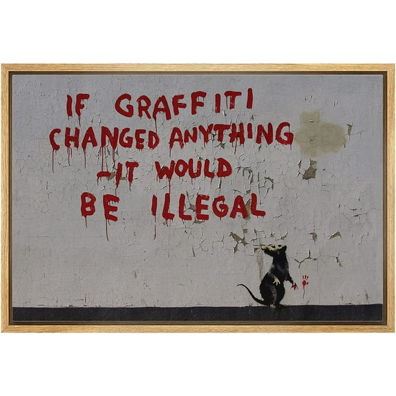 wall26 Framed Canvas Print Wall Art Banksy Graffiti Changed Anything with Rat Graffiti & Street Art Pop Culture Illustrations Pop Art Bohemian Dark for Living Room, Bedroom, Office - 24"x36&