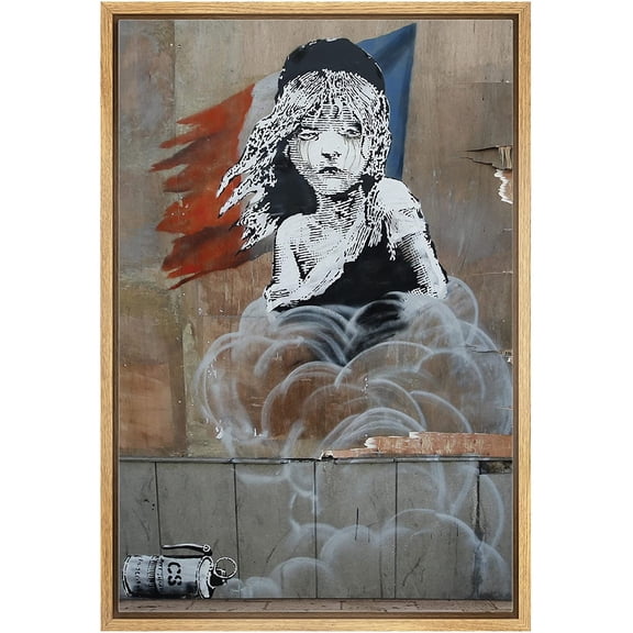wall26 Framed Canvas Print Wall Art Banksy Les Miserables with French Flag Graffiti & Street Art Pop Culture Illustrations Pop Art Bohemian Dark for Living Room, Bedroom, Office - 16"x24&quo