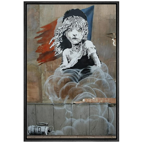 wall26 Framed Canvas Print Wall Art Banksy Les Miserables with French Flag Graffiti & Street Art Pop Culture Illustrations Pop Art Bohemian Dark for Living Room, Bedroom, Office - 16"x24&quo
