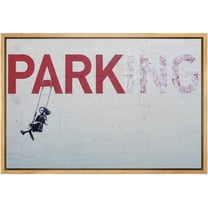 wall26 Framed Canvas Print Wall Art Banksy Little Girl on Swing Below Parking Sign Graffiti & Street Art Pop Culture Illustrations Pop Art Dark for Living Room, Bedroom, Office - 24"x36&quot