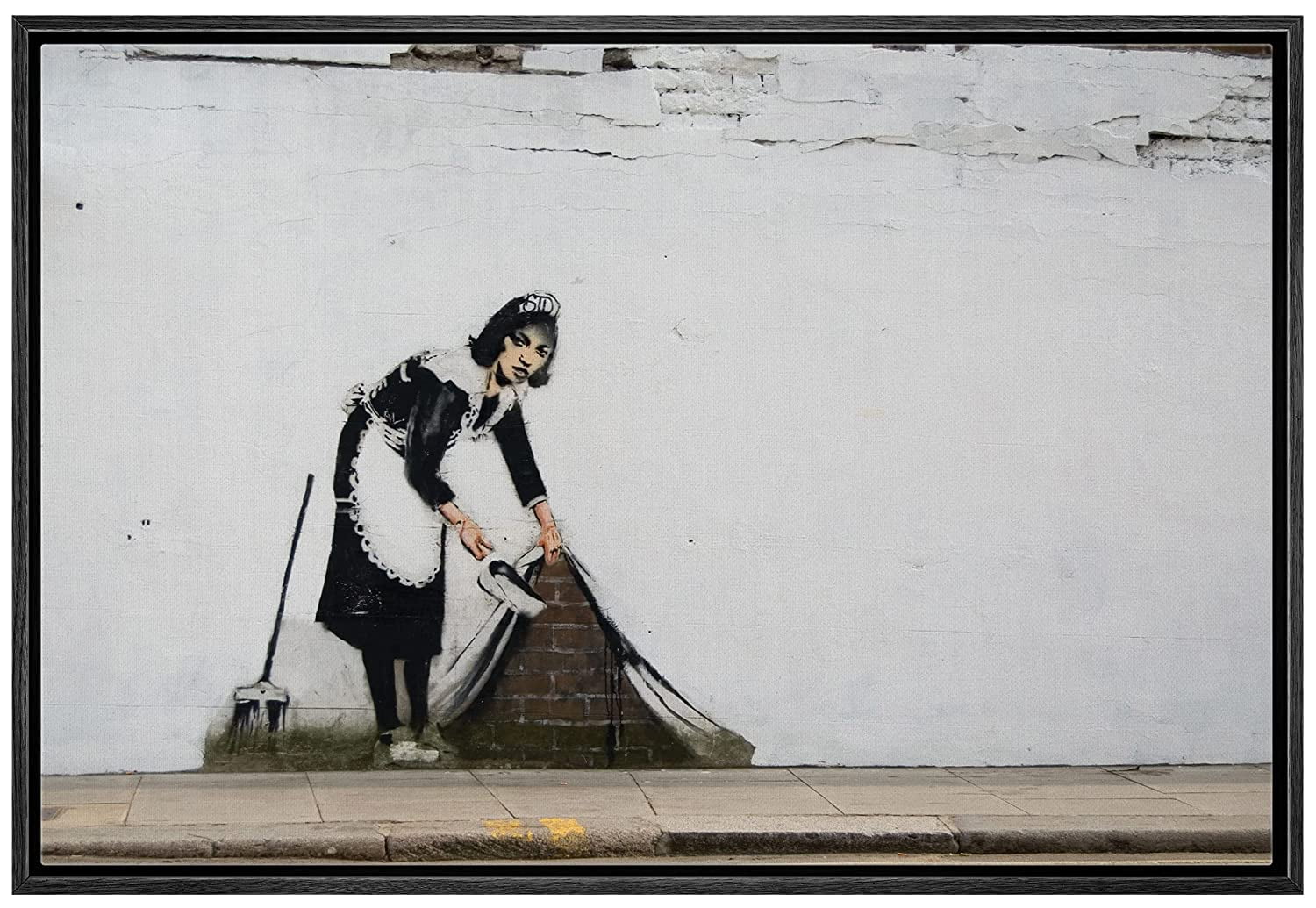 wall26 Framed Canvas Print Wall Art Banksy Maid Sweeping Under Rug