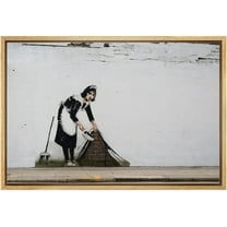 wall26 Framed Canvas Print Wall Art Banksy Maid Sweeping Under Rug Graffiti & Street Art Pop Culture Illustrations Pop Art Bohemian Multicolor Dark for Living Room, Bedroom, Office - 24"x36&