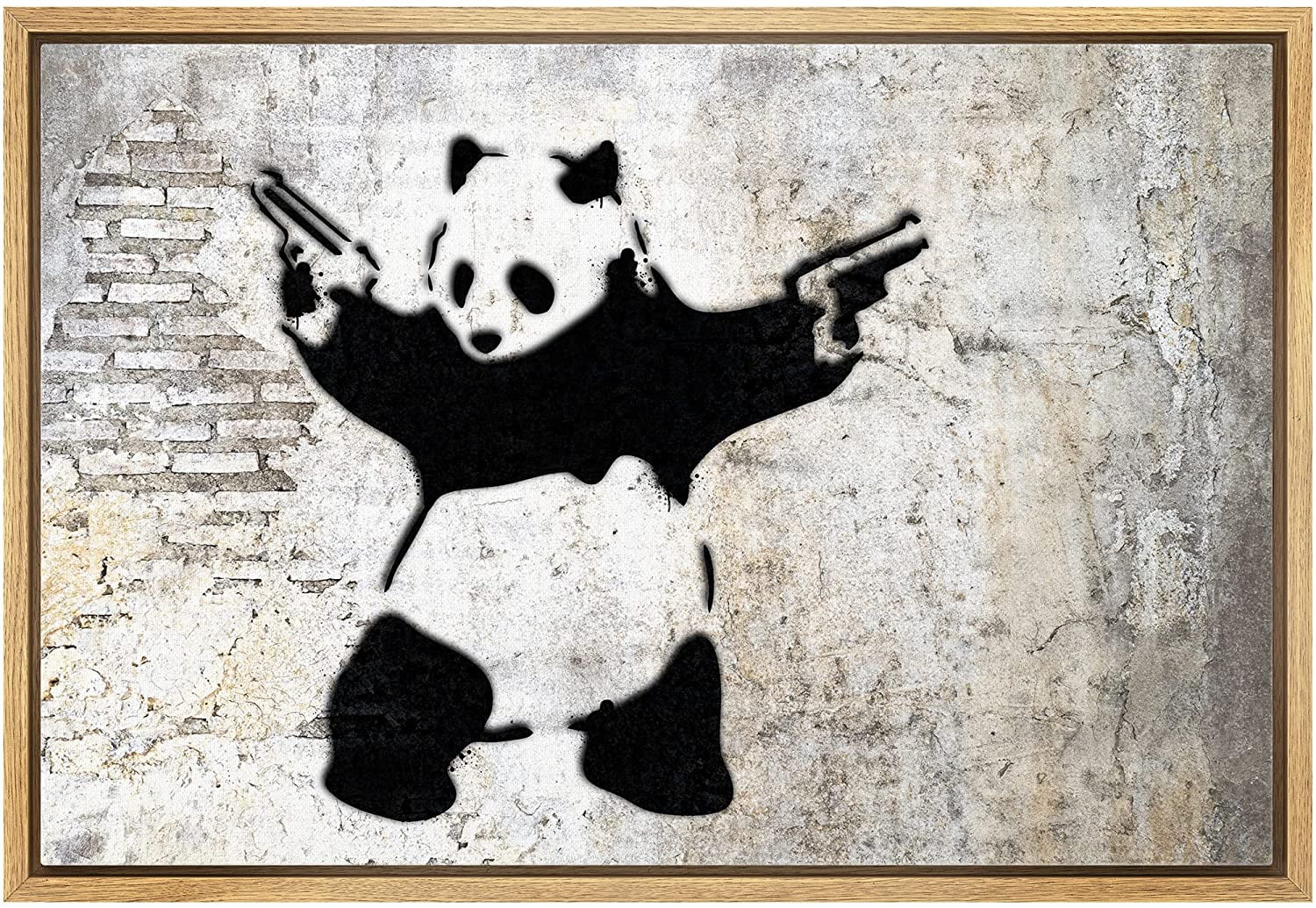 wall26 Framed Canvas Print Wall Art Banksy Panda with Handguns on Wall ...