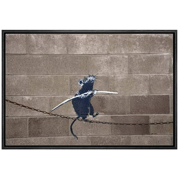wall26 Framed Canvas Print Wall Art Banksy Rat Balances on Chain Graffiti & Street Art Pop Culture Illustrations Pop Art Bohemian Multicolor Dark for Living Room, Bedroom, Office - 16"x24&qu