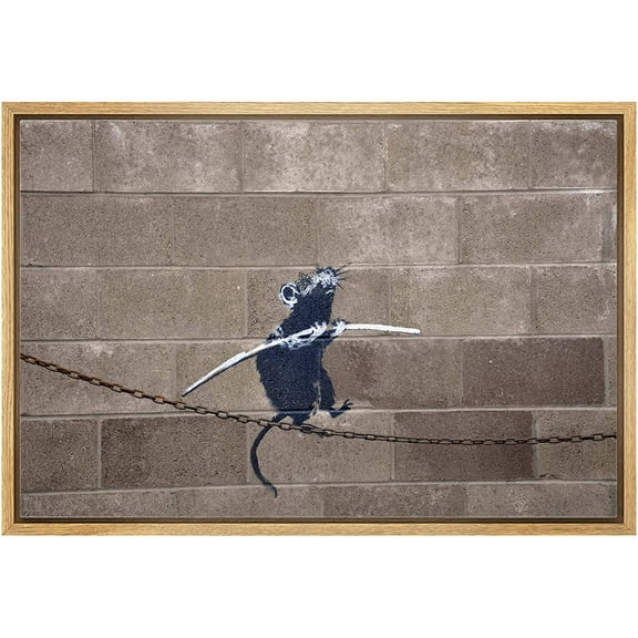 wall26 Framed Canvas Print Wall Art Banksy Rat Balances on Chain Graffiti & Street Art Pop Culture Illustrations Pop Art Bohemian Multicolor Dark for Living Room, Bedroom, Office - 16"x24&qu