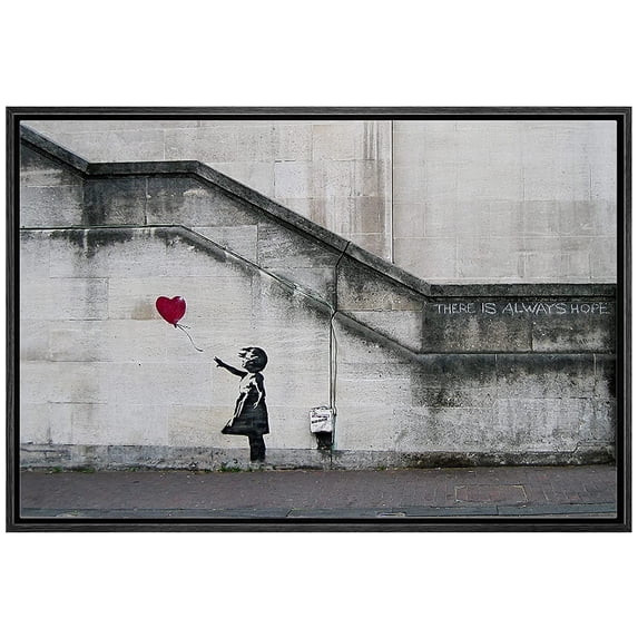 wall26 Framed Canvas Print Wall Art Banksy There is Always Hope Girl with Balloon Graffiti & Street Art Pop Culture Illustrations Pop Art Dark for Living Room, Bedroom, Office - 24"x36"