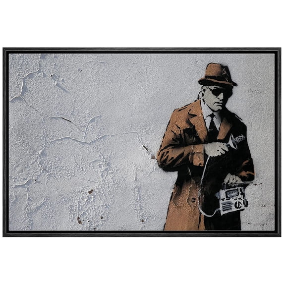wall26 Framed Canvas Print Wall Art Banksy Vintage Spy with Recording Device Graffiti & Street Art Pop Culture Illustrations Pop Art Bohemian Dark for Living Room, Bedroom, Office - 16"x24&q