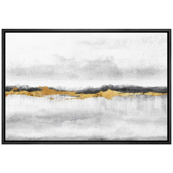 wall26 Framed Canvas Print Wall Art Black Gold Geometric Wave Landscape Abstract Shapes Illustrations Modern Art Decorative Bohemian Multicolor for Living Room, Bedroom, Office - 24"x36" BL