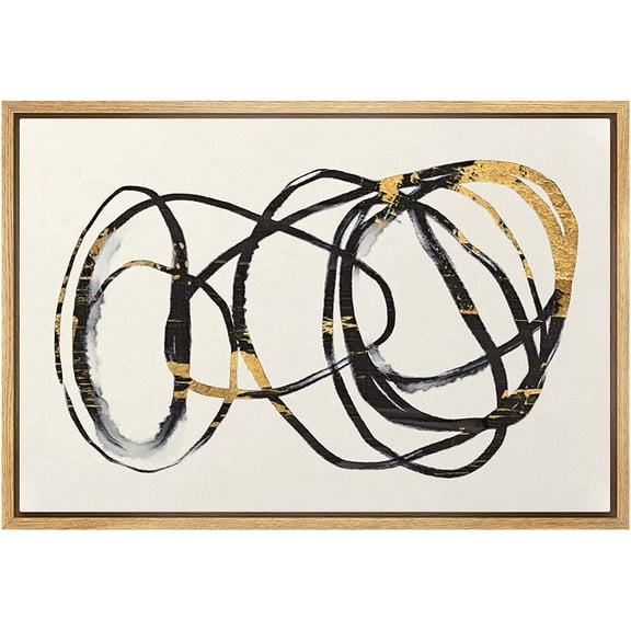 wall26 Framed Canvas Print Wall Art Black Gold Urban Paint Stroke Rings Abstract Shapes Illustrations Modern Art Decorative Bohemian Multicolor for Living Room, Bedroom, Office - 16"x24" NA