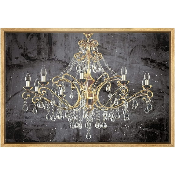 wall26 Framed Canvas Print Wall Art Black Paint Stroke Gold Crystal Chandelier Decorative Lights Digital Art Realism Contemporary Chic Relax/Calm for Living Room, Bedroom, Office - 16"x24"