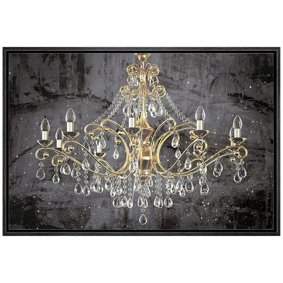 wall26 Framed Canvas Print Wall Art Black Paint Stroke Gold Crystal Chandelier Decorative Lights Digital Art Realism Contemporary Chic Relax/Calm for Living Room, Bedroom, Office - 16"x24"