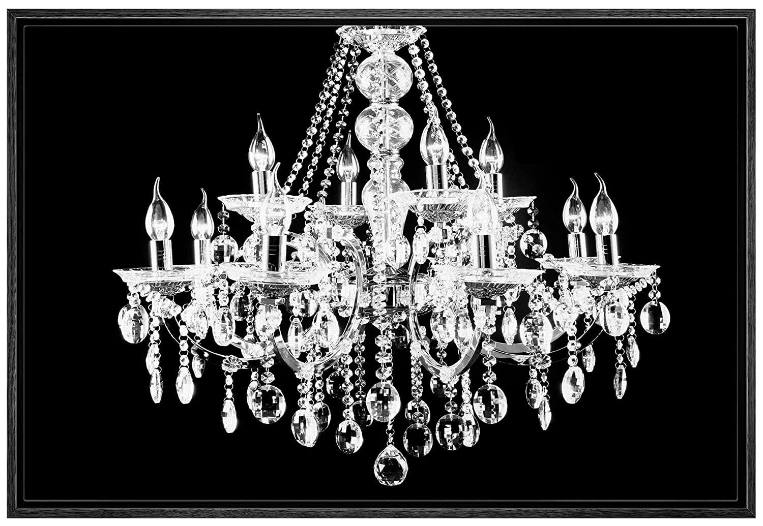 wall26 Framed Canvas Print Wall Art Black & White Chandelier Silhouette