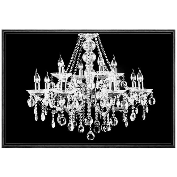 wall26 Framed Canvas Print Wall Art Black &amp; White Chandelier Silhouette Decorative Lights Digital Art Modern Art Chic Relax/Calm Multicolor for Living Room, Bedroom, Office - 24"x36" Bl